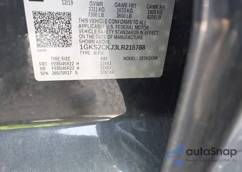 2020 GMC Yukon 4Wd Denali z USA, uszkodzony, nr VIN 1GKS2CKJ3LR215788